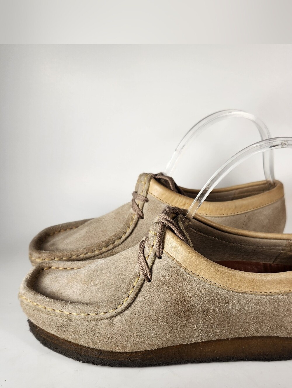 CLARKS Womens Originals Moccasin 8 Wallabee Beige Crepe Sole Leather Shoe